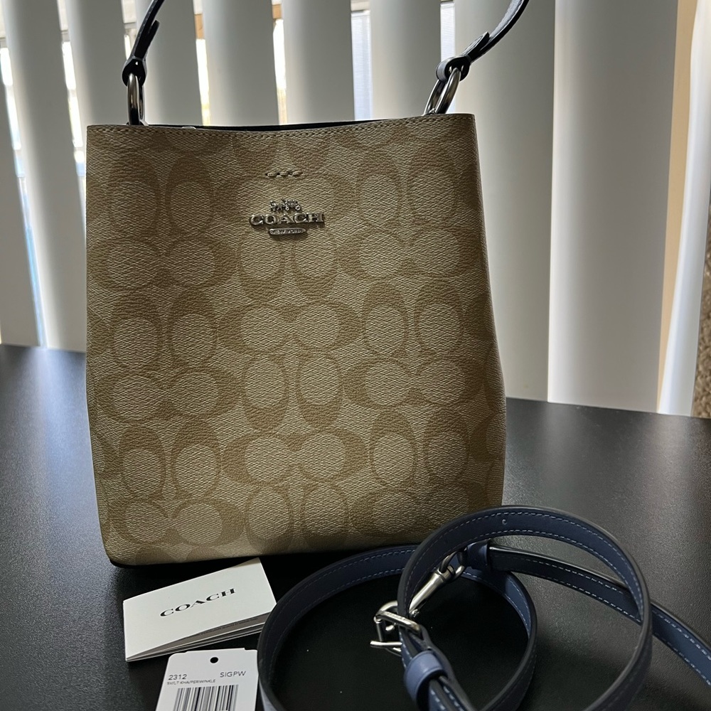 Coach Small Town Bucket Bag Khaki/Periwinkle Signature Canvas. Used just twice.